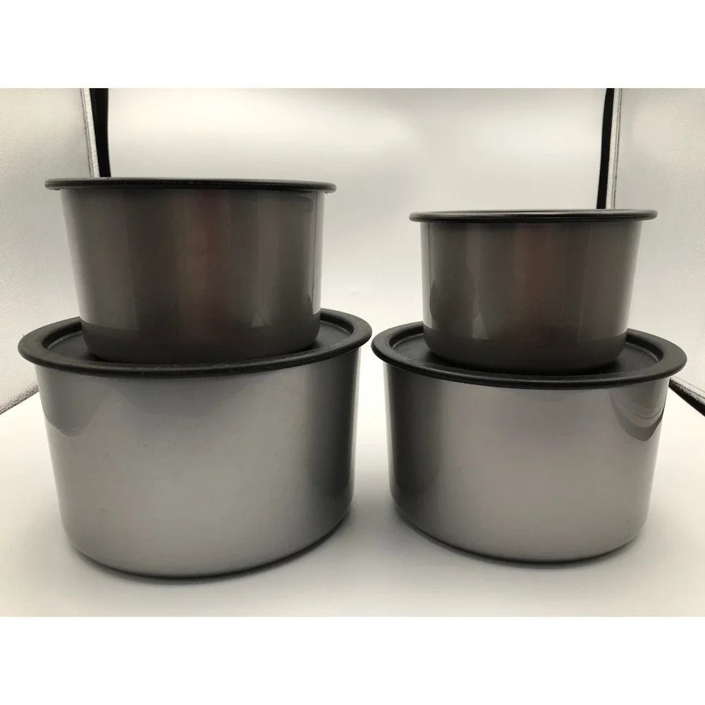 Vtg 80s Tupperware One Touch Silver Gray Canister Set (4) Nesting 2707-2710 Lids